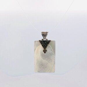 Vintage 925 Sterling Silver Mother of Pearl Rectangle Pendant Estate Jewelry